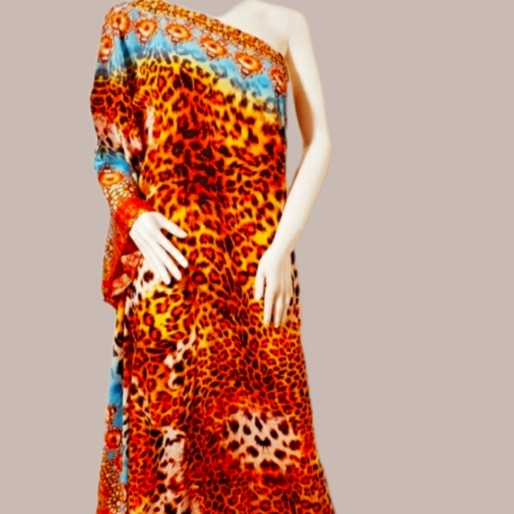 *LAST ONE* JSQUAD by MANISH VAID Leopard Print SILKY Kaftan XL NWT - Picture 2 of 8